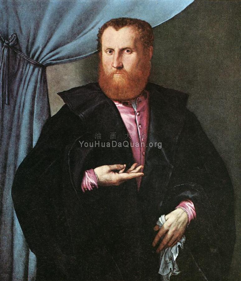 Portrait of a Man in Black Silk Cloak - 洛伦佐·洛图